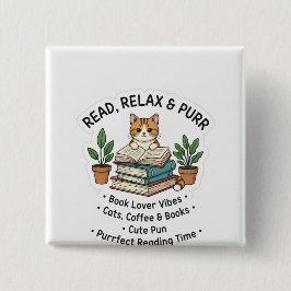 Read Relax & Purr – Cute Cat With Books Sticker |। 缶バッジ