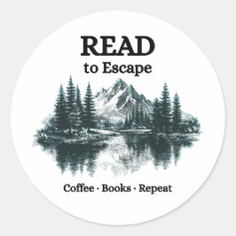 Read to Escape - Coffee, Books, Repeat Sticker ラウンドシール