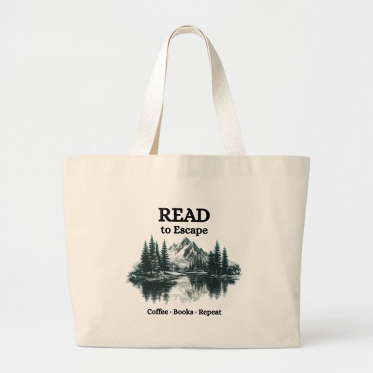 Read to Escape – Coffee, Books, Repeat Tote Bag ラージトートバッグ (正面)