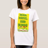 Read Write Bloom Cool Bookworm Slogan Tシャツ (正面)