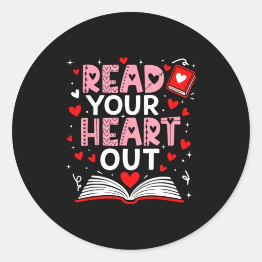 Read Your Heart Out Valentine Reading Book Girl Ki ラウンドシール (正面)