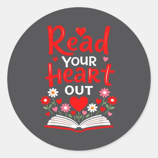Read Your Heart Valentine Reading Book Girls Flowe ラウンドシール (正面)
