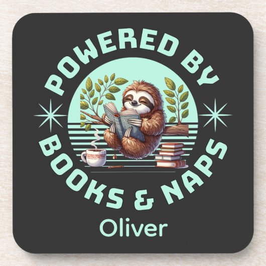 Reader Sloth. Unique Gift for Book Lover コースター (正面)