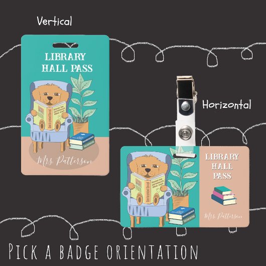 Reading Dog Horizontal Library Hall Pass Badge バッジ