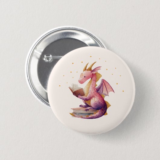 Reading Dragon Round Button – Custom Background 缶バッジ (正面&裏面)