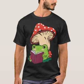 Reading Frog Mushroom Cute Nature Aesthetic Tシャツ