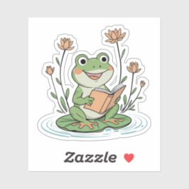 Reading Frog Sticker | Cute LilyPad Bookish Design シール