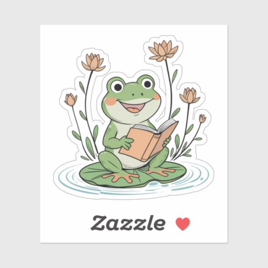 Reading Frog Sticker | Cute LilyPad Bookish Design シール (シート)