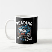Reading Is Jawsome Shark Books Bookworm Reader コーヒーマグカップ (左)