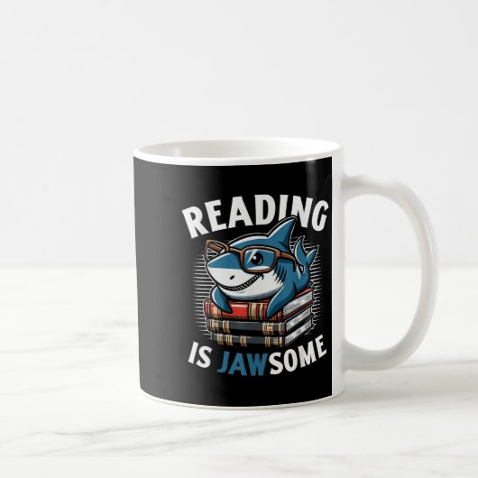 Reading Is Jawsome Shark Books Bookworm Reader コーヒーマグカップ (右)