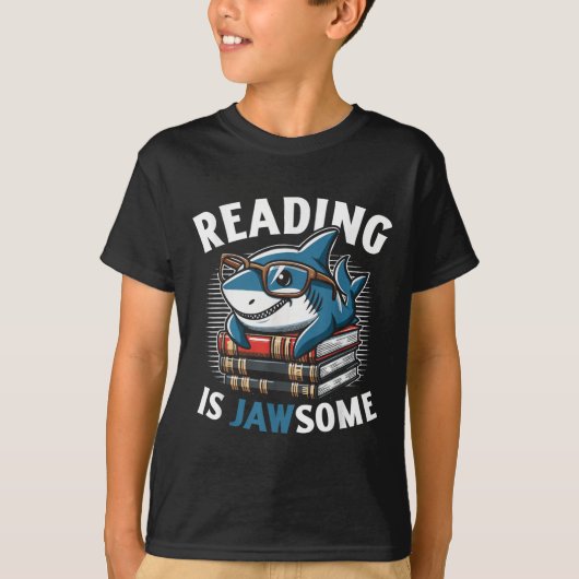 Reading Is Jawsome Shark Books Bookworm Reader Tシャツ (正面)