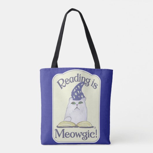  Reading is Magical Cat Fun Bookworm Slogan トートバッグ (裏面)