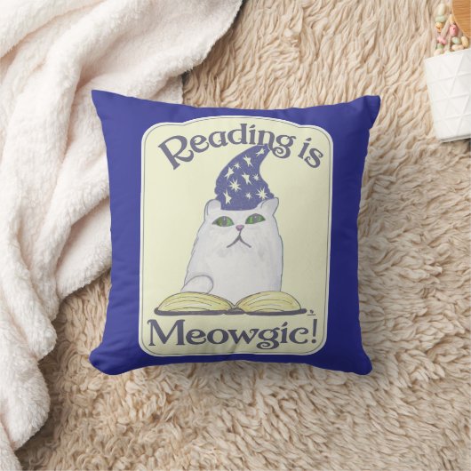  Reading is Magical Cat Fun Cartoon Art クッション (ブランケット)