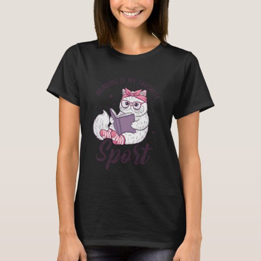 Reading is My Favorite Sport Funny Saying Cat and  Tシャツ (正面)