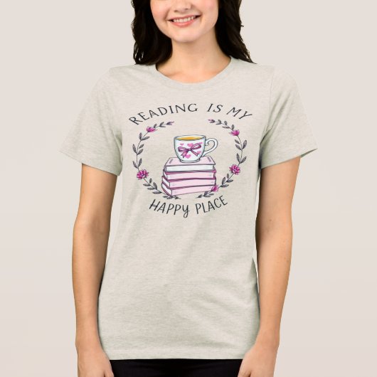Reading Is My Happy Place Book Lover T-Shirt トライブレンドＴシャツ (正面)