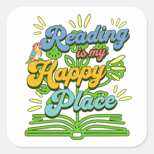 Reading is My Happy Place Colorful Square Sticker スクエアシール (正面)