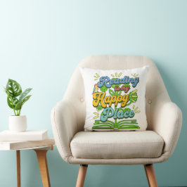 Reading is My Happy Place Colorful Throw Pillow クッション