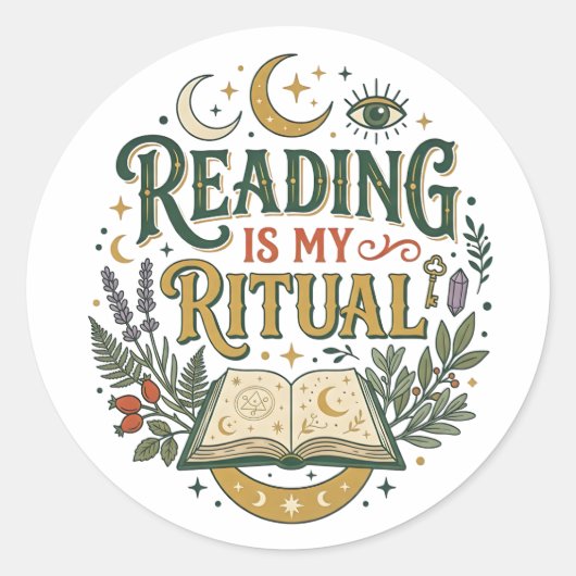 Reading Is My Ritual Sticker Celestial Book Lover ラウンドシール (正面)