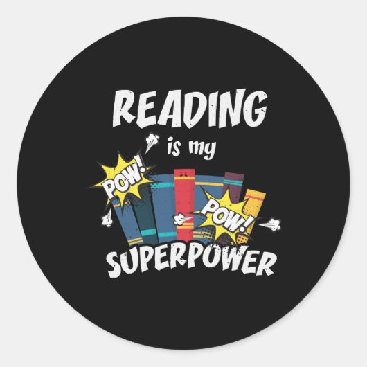 Reading Is My Superpower Book Bookworm ラウンドシール (正面)