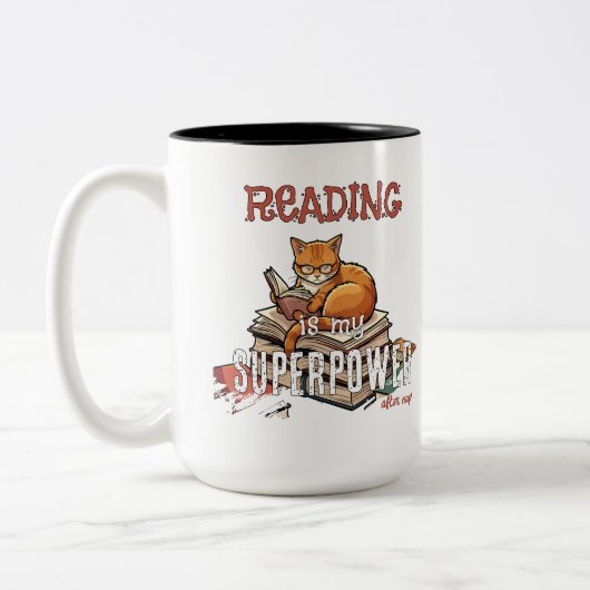 Reading Is My Superpower Cat Lover Gift ツートーンマグカップ (左)
