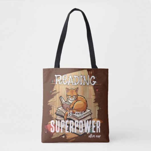 Reading Is My Superpower Cat Lover Gift トートバッグ (正面)
