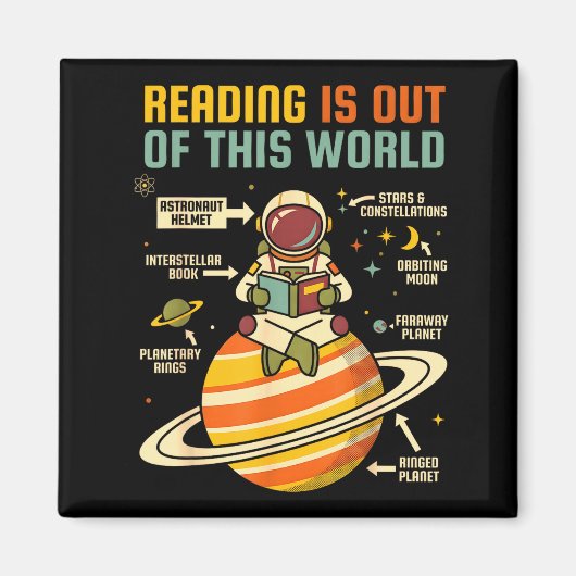 Reading is out of this world astronaut reading マグネット (正面)