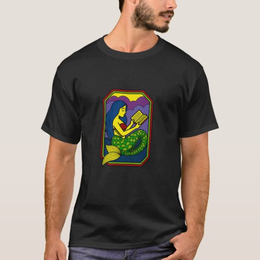 Reading Mermaid Fantasy Ocean Art for Book Lover Tシャツ (正面)