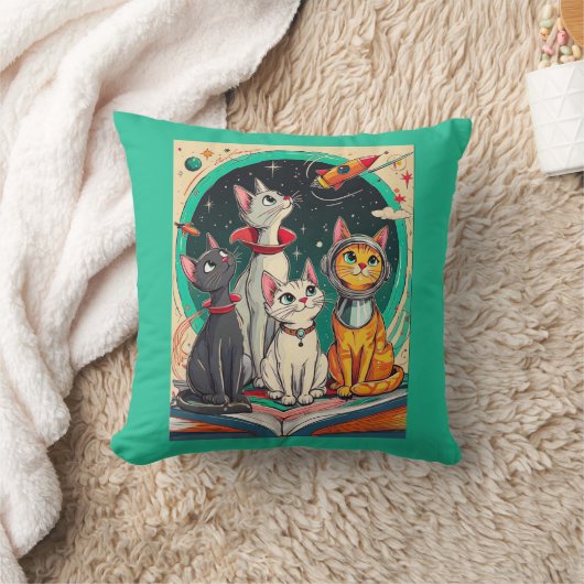 Reading Opens a Gateway to Cosmic Cat Adventures クッション (ブランケット)