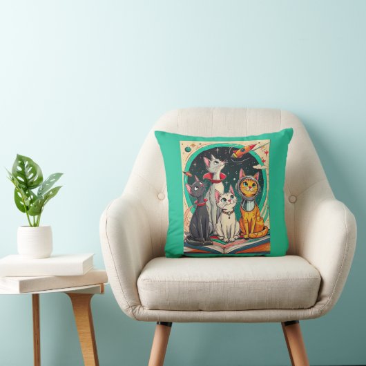 Reading Opens a Gateway to Cosmic Cat Adventures クッション (椅子)