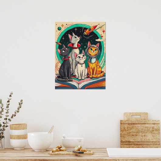 Reading Opens a Gateway to Cosmic Cat Adventures ポスター (キッチン)