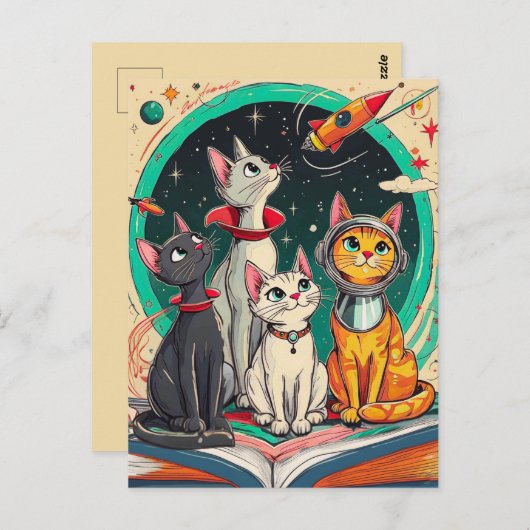Reading Opens a Gateway to Cosmic Cat Adventures ポストカード (正面/裏面)