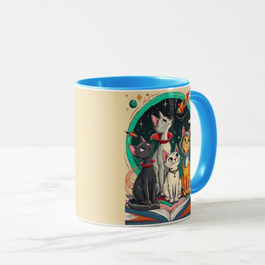 Reading Opens a Gateway to Cosmic Cat Adventures マグカップ (正面右)
