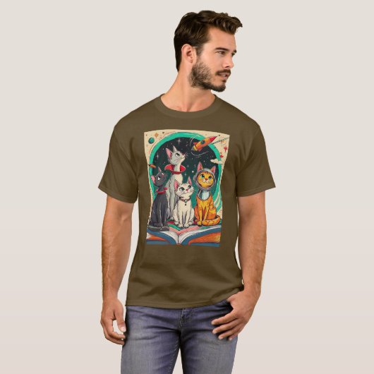 Reading Opens a Gateway to Cosmic Cat Adventures Tシャツ (正面フル)