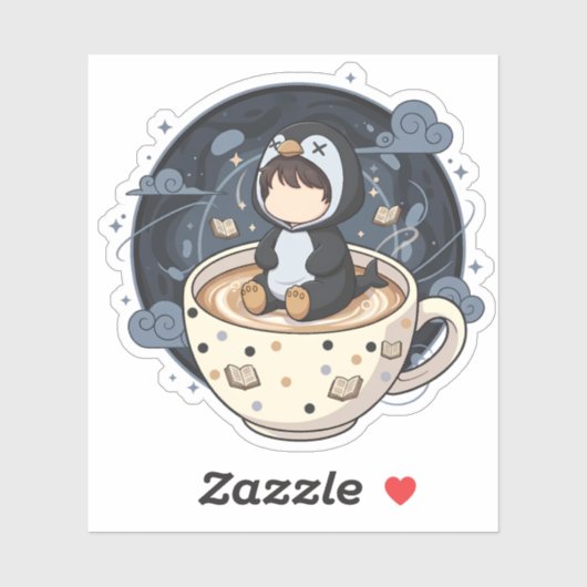 Reading Penguin with Warm Cup シール (シート)