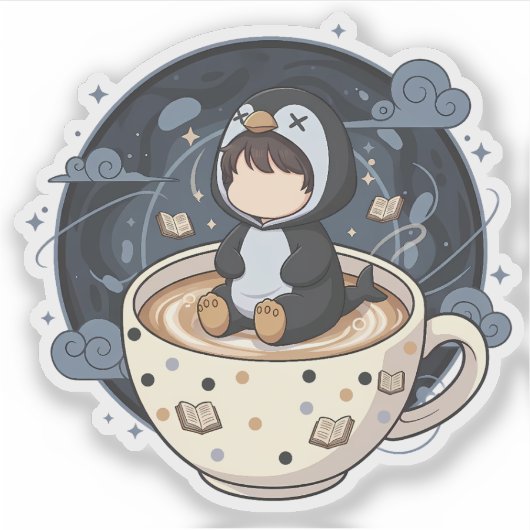 Reading Penguin with Warm Cup シール (正面)