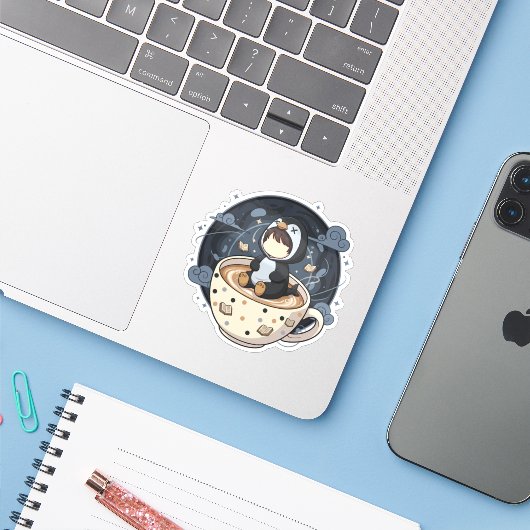 Reading Penguin with Warm Cup シール (ノートパソコンとiPhone)
