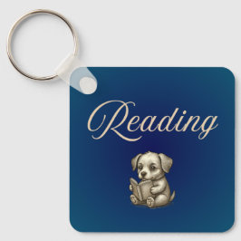 Reading Puppy Book Lover Keychain - Dog reading キーホルダー