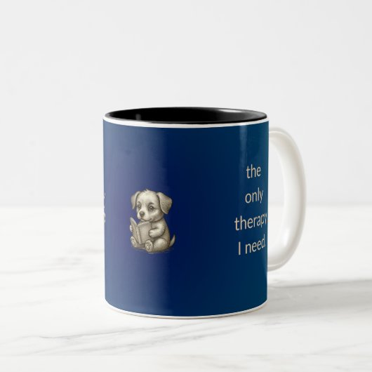 Reading Puppy Book Lover Mug Teal Blue ツートーンマグカップ (正面右)