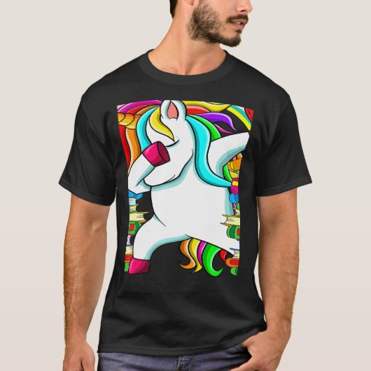 Reading Teacher Dabbing Unicorn Elementary School  Tシャツ (正面)