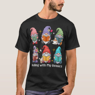 Reading With My Gnomies Group Gnomes Bookworm Libr Tシャツ
