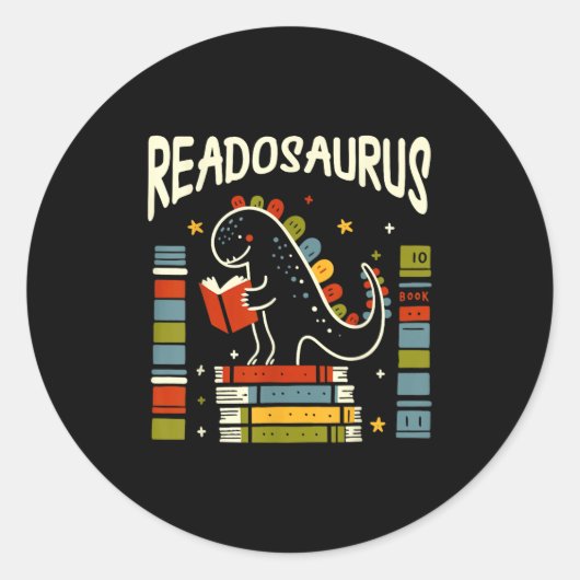 Readosaurus おもしろい Dinosabook's 読 Lover Men ラウンドシール (正面)