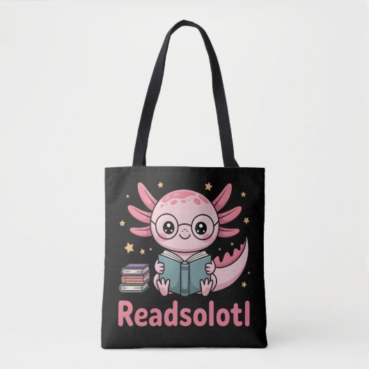 Readsolotl – かわいいウーパールーパーの本好き トートバッグ (正面)