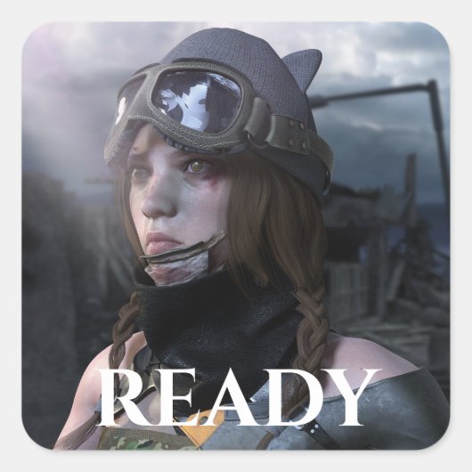 「READY」を下にしたタンクガール スクエアシール (正面)