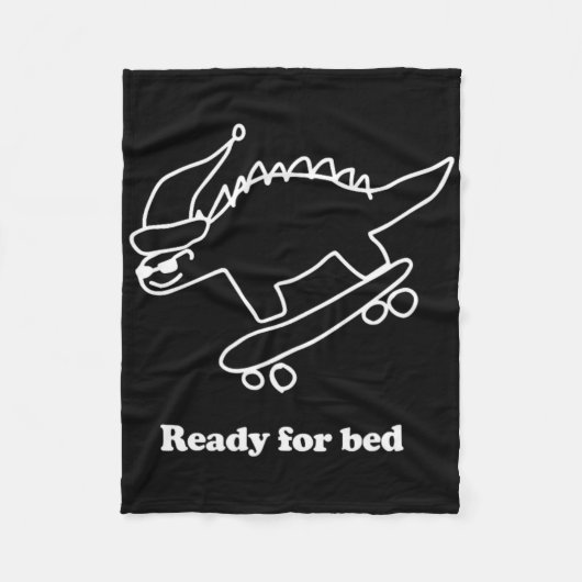 Ready For Bed Dinosaur Skateboarding  フリースブランケット (正面)