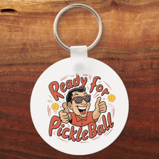 Ready for Pickleball Cartoon Thumbs Up Guy キーホルダー (正面)
