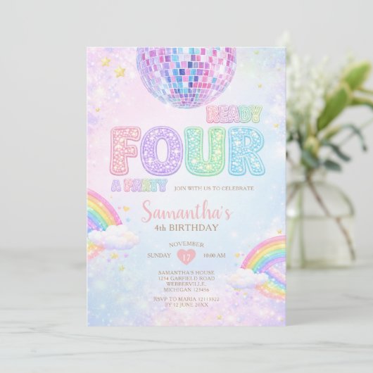 Ready FOUR a party Disco Rainbow Birthday 招待状 (スタンド正面)