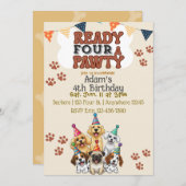 Ready FOUR a Pawty, Dog 4th Birthday Invitation 招待状 (正面/裏面)