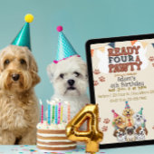 Ready FOUR a Pawty, Dog 4th Birthday Invitation 招待状