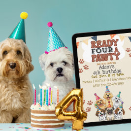 Ready FOUR a Pawty, Dog 4th Birthday Invitation 招待状