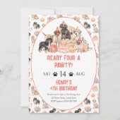 Ready Four a Pawty Neutral Dog 4th Birthday 招待状 (正面)